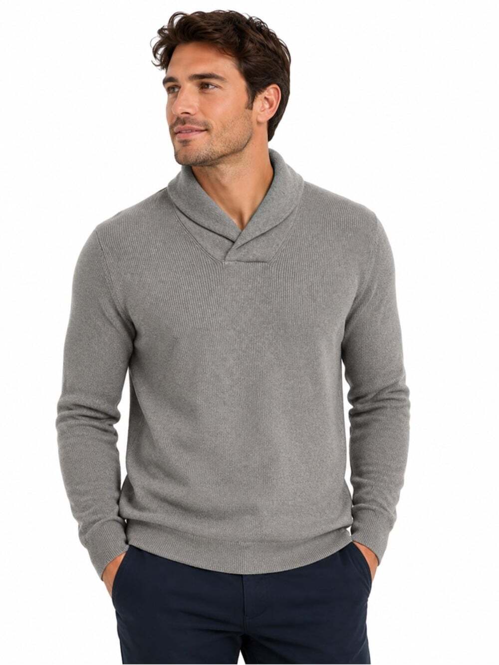 Michael Kors Sweater Medium Grey V-Neck Knit Pullover Long Sleeve Basic Layer